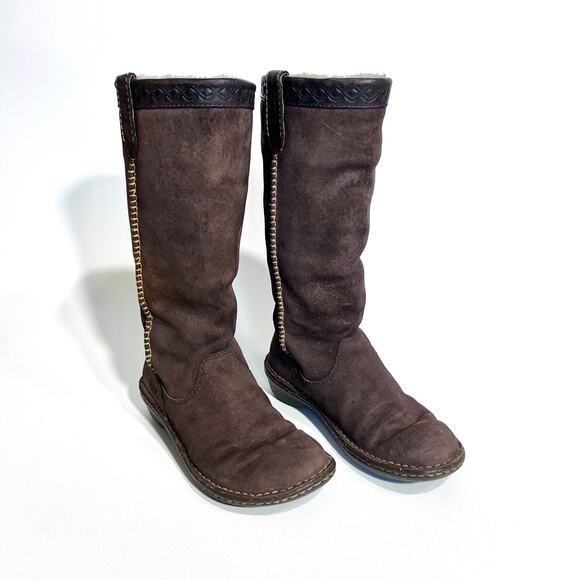 UGG Shoes - UGG Boot Women 5 Dark Brown Leather Swell Suede‎ Tall Sheepskin Australia # 5676